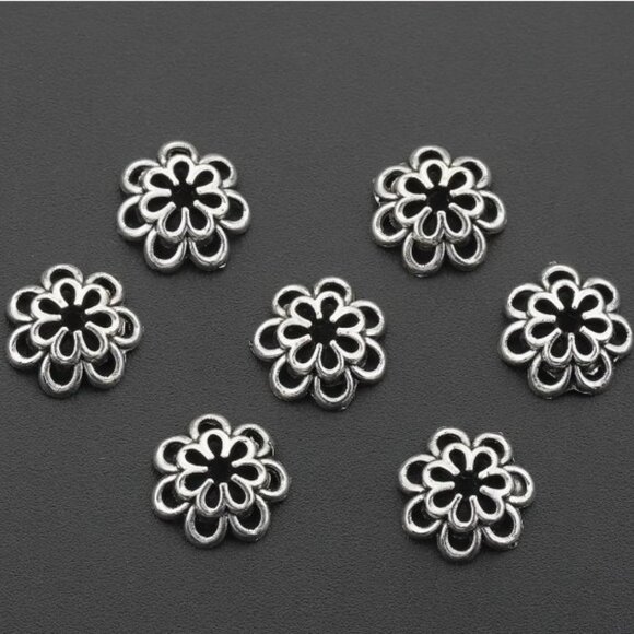 Bead Caps, Double Layer Hollow Bead Caps, Alloy Spacer 7mm Flower Shape 7mm - Picture 1 of 4